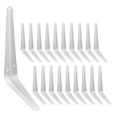 Imagem de Joroamp Pacote com 20 suportes de prateleira brancos, 20 polegadas, suporte de canto de suporte de L resistente, suporte de ângulo de articulação de metal para pendurar, suporte de prateleiras flutuantes para prateleira com parafusos