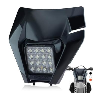 Imagem de sawrain Farol de LED universal Dirt Pit Bike - Farol de motocicleta para EXC - Acessórios para bicicleta Dirt Pit Preto