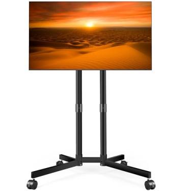 Imagem de Suporte de TV com rodinhas para TVs LCD LED 4K de 32 a 75 polegadas comporta até 45 kg, suporte de TV ao ar livre, suporte de TV móvel com rodas, altura ajustável, carrinho de TV de inclinação de ± 10
