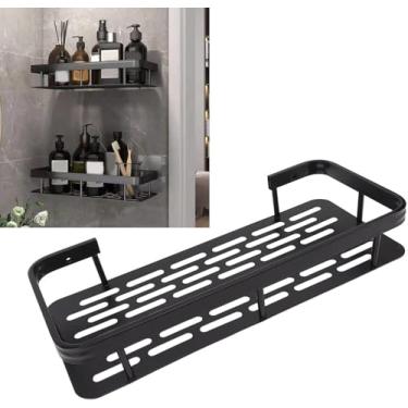 Imagem de Kit Suporte de Banheiro Shampoo em Alumínio Metálico Prateleira Sem Furo Instalação Sem Furadeira (2, PRETO)