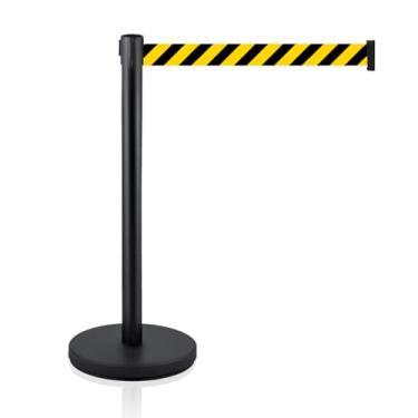 Imagem de MICHELANGELO Pedestal Premium Organizador Separador de Fila Preto com Fita Retrátil Zebrada 2 Metros Anti-Oxidante