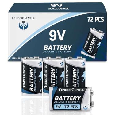 Imagem de TenderGentle Baterias de 9 volts – Caixa com 72 baterias de 9 V para detectores de fumaça, alarmes de monóxido de carbono, sistemas de segurança, walkie talkies e mais – Pilhas alcalinas multiuso