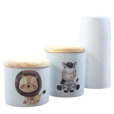 Imagem de Antilope Decor Porcelanas, Kit higiene Bebê Safari 3 pçs - Potes + Garrafa Térmica