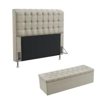 Imagem de Kit Cabeceira Dama 195 Para Cama King e Calçadeira Sagitarius  Bege Ar