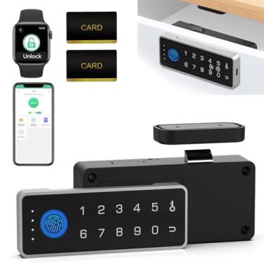 Imagem de Fechadura de gaveta inteligente com impressão digital e senha eLinkSmart RFID NFC cadeado de segurança infantil com aplicativo, perfeito para armário de licores e armários sem perfuração, corrige toda