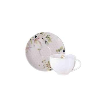 Imagem de Xícara e Pires de Chá Magnólia Porcelana Decorada 250 ml Tramontina