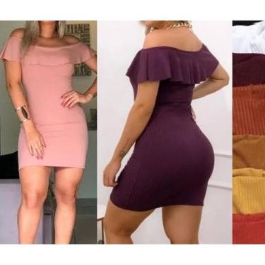 Imagem de vestido canelado babados ombro-tamanho unico - Sonhar