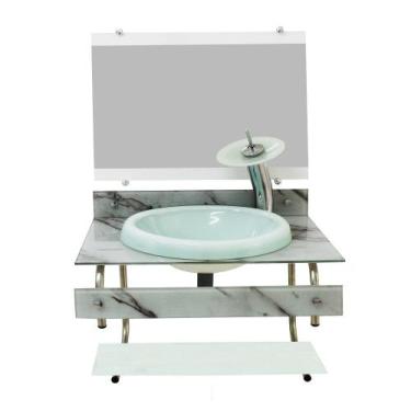 Imagem de Gabinete de vidro para banheiro itxx 60cm inox mármore branco + tornei