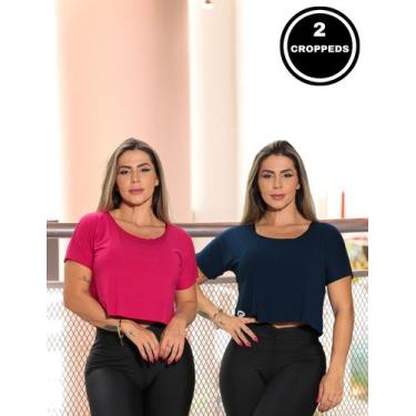 Imagem de Kit com 2 Croppeds Versáteis Feminino Fitness e Casual - Fitmoda, Rosa
