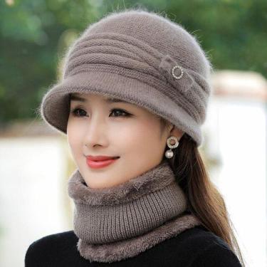 Imagem de Chapéu De Inverno Feminino Pele Forrado Com  Cachecol - ElaShopp