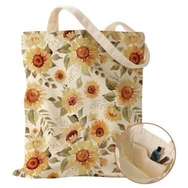Imagem de Miss Adola Sacola de lona estética com bolso interno para mulheres, bolsa de algodão de tecido com estampa para compras, academia, Girassol, One Size