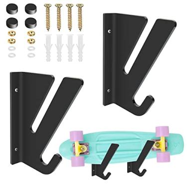 Imagem de SHTCSZBA Suporte de parede para skate, rack de armazenamento de skate, suporte de skate, suporte de skate de rolamento de carga, design horizontal com economia de espaço para prateleira de skate