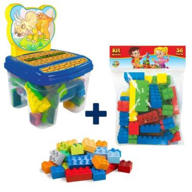 Imagem de Kit Cadeira Blocos com 48 peças e 36 Blocos de Montar Peças Grandes Cr