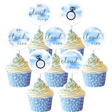 Imagem de Sursurprise 36Pcs Blue White The Bride is on Cloud Nine Cupcake Toppers, Sky Clouds Diamond Ring Printed Cupcake Picks for Bridal Shower Bachelorette Wedding Engagement Party Decorations