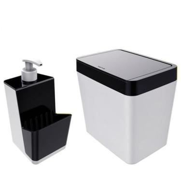Imagem de Kit Dispenser Porta Detergente + Lixeira 5 Litros Para Pia Cozinha - B