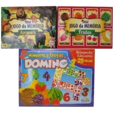 Imagem de 03 Jogos (Jogo Memória Animais +Jogo Memória Frutas +Jogo de Dominó Fr