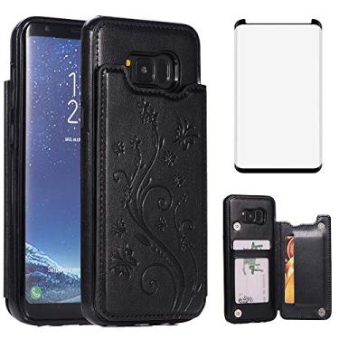 Imagem de Capa de telefone para Samsung Galaxy S8 Plus com protetor de tela de vidro temperado porta-cartões capa carteira flip couro acessórios para celular Glaxay S8plus S 8 8 plus 8S Edge S8+ SM-G955U capas