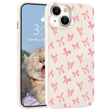 Imagem de LuminousGuard Capa para iPhone 15 Pro, linda capa de telefone kawaii rosa laço branco líquido silicone líquido slim fit capa protetora de borracha gel macio para mulheres e meninas