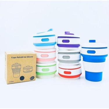 Imagem de Copo Dobrável Reutilizavel Silicone Retrátil Ecológico 350ml - oem, Az