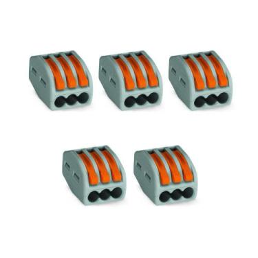 Imagem de 5 Conectores De Emenda 3 Polos Cinza Para Cabos 0,08- 4,0Mm Wago