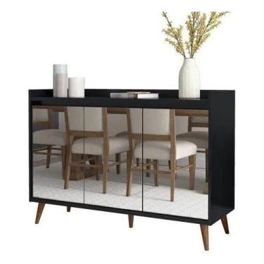 Imagem de Buffet delux delta classico com espelho 3 portas preto - Village Móvei