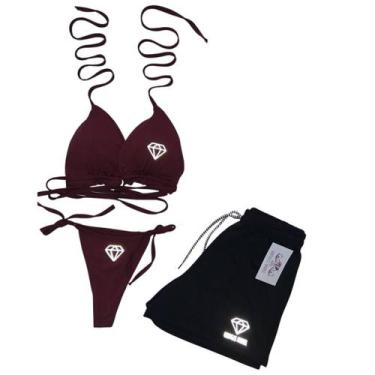 Imagem de Conjunto Biquíni Cortininha de Amarrar bojo Gringas Model + Short, Bor
