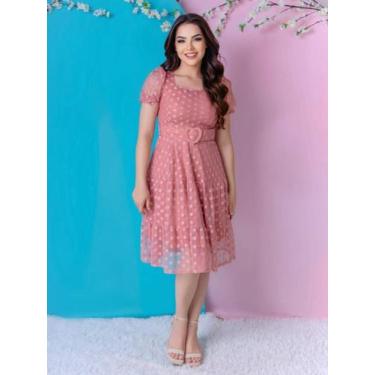 Imagem de Vestido Midi Social Elegante Decote Quadrado Romantico Manga Princesa 