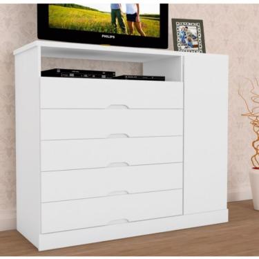 Imagem de Cômoda 5 Gavetas 1 Porta Portugal Made Marcs - Branco Acetinado