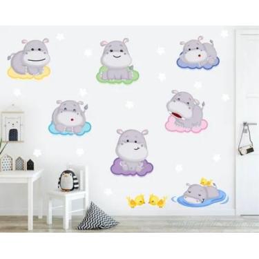 Imagem de Adesivo De Parede Quarto De Bebê Hipopótamos Nuvens - pinkie