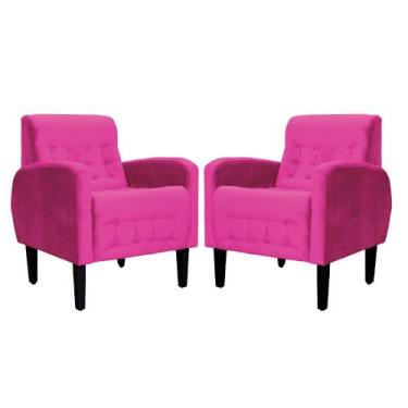 Imagem de Kit 2 Poltronas Decorativa Luiza Veludo Rosa Pink Pés Madeira Mz Decor