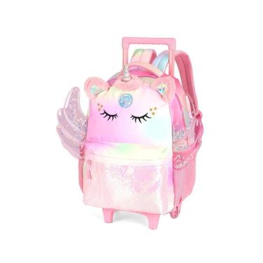 Imagem de Mochila De Rodinhas Lanç. Unicórnio Com Asa Rosa - Luxcel