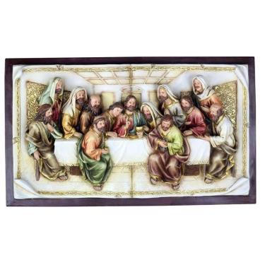 Imagem de Quadro Santa Ceia Páscoa Moldurado Religioso Antigo 40Cm