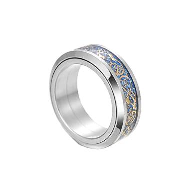 Imagem de HIJONES Anel giratório unissex de fibra de carboneto, dragão celta, anel giratório de aço inoxidável, Metal, Metal