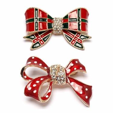 Imagem de CHUQIU 2 peças broche delicado nó de laço broche cristal pequeno ponta branca broche de lapela elegante gravata borboleta xadrez roupas chapéu broches acessórios para mulheres, Standard, Zinco, Sem