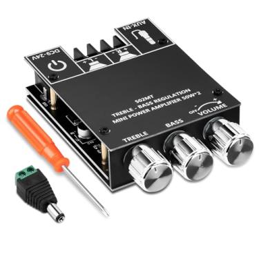 Imagem de Daakro Placa amplificadora Bluetooth ZK-502MT, placa de amplificador de canal 2.0 50W + 50W com controle de agudos e graves, DC 9-24V, entradas Bluetooth e AUX, placa de amplificador de áudio para