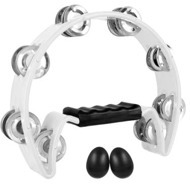 Imagem de EASTROCK Pandeiro, Metal Jingles Mão Percussão Meia-Lua Pandeiro E Ovo Shakers para Crianças, Adultos, Ktv, Festa Branco