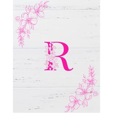 Imagem de R: Monogram Initial R Notebook for Women and Girls, Pink Flowers 8.5 x 11: Journal & Diary for Writing & Notes Glossy Pink Floral letter R