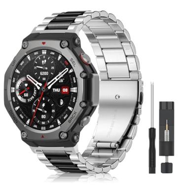 Imagem de CeiLarv Pulseira de 22 mm de aço inoxidável para Amazfit T-Rex 3 - Prata e Preto