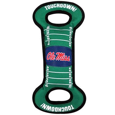 Imagem de Pets First Brinquedo para cães de campo de futebol NCAA com apito – OLE Miss Rebels – para rebocar, jogar e buscar. – Brinquedo de PET resistente e durável