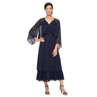 Imagem de S.L. Fashions Vestido feminino de malha sem mangas para mãe da noiva com jaqueta de ombro enfeitada, Azul marino, 50