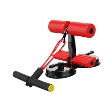 Imagem de menolana Barra de abdominais com altura ajustável Suporte de chão para abdominais Antiderrapante com 2 ventosas fortes com faixa de resistência para pés e, Vermelho