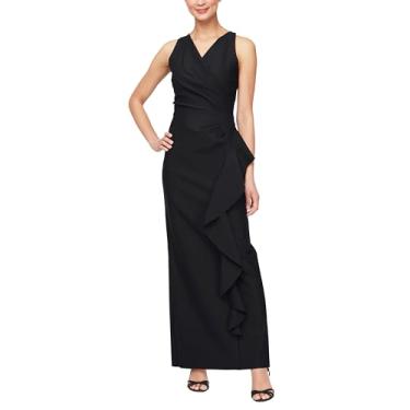 Imagem de Alex Evenings Vestido feminino longo franzido lateral para mãe da noiva com saia de babados cascata (tamanho pequeno e regular), Preto liso, 36