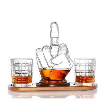 Imagem de Conjunto de decantador de uísque de dedo médio para presente de dedo médio - recipiente de vidro exclusivo e engraçado para uísque, tequila, conhaque, rum, bourbon e outras bebidas - acessórios de