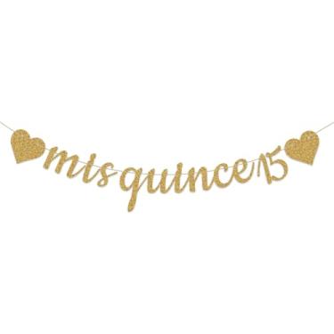 Imagem de Faixa Glitter Mis Quince 15 - Decoração de Bunting Happy 15th Birthday Bunting, Feliz Cumpleanos Decorações de Bunting de Festa de 15 Anos Ouro