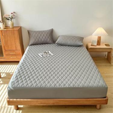 Imagem de Protetor de colchão impermeável, macio e respirável, capa de colchão queen estica até 28 cm de profundidade para quarto de crianças, dormitório de faculdade, lavável sem ruído (cinza, Queen)