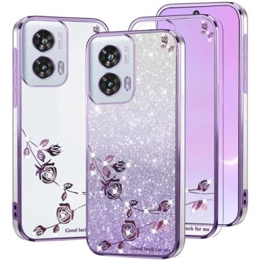Imagem de Kainevy Capa para Motorola Edge 50 Fusion transparente com glitter fofo rosa floral para mulheres meninas capa para celular Motorola Edge 50 Fusion capa protetora de silicone à prova de choque fina