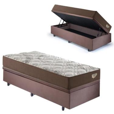 Imagem de Base Box Baú 88x188 Suede Marrom com Colchão Relax Adorabile Molas Ens