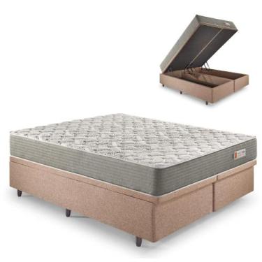 Imagem de Base Box Baú King 193x203 Linho Marrom com Colchão Ecoline D40 Espuma 