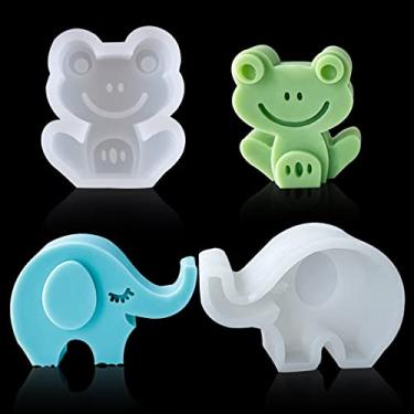 Imagem de HyzaPhix 2 peças molde de vela 3D molde de resina animal dinossauro, moldes epóxi, coruja, girafa, elefante, sapo, molde para artesanato faça você mesmo à mão para fazer velas de sabão (B)