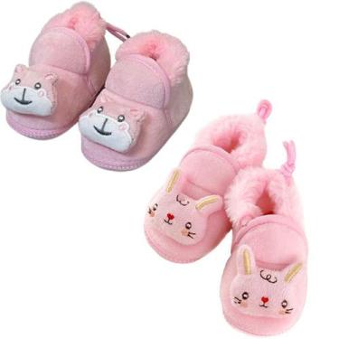 Imagem de Jogo 2 Pantufa Sapatinho para Bebês com Ursinho - UseDue, Rosa, 19/20
